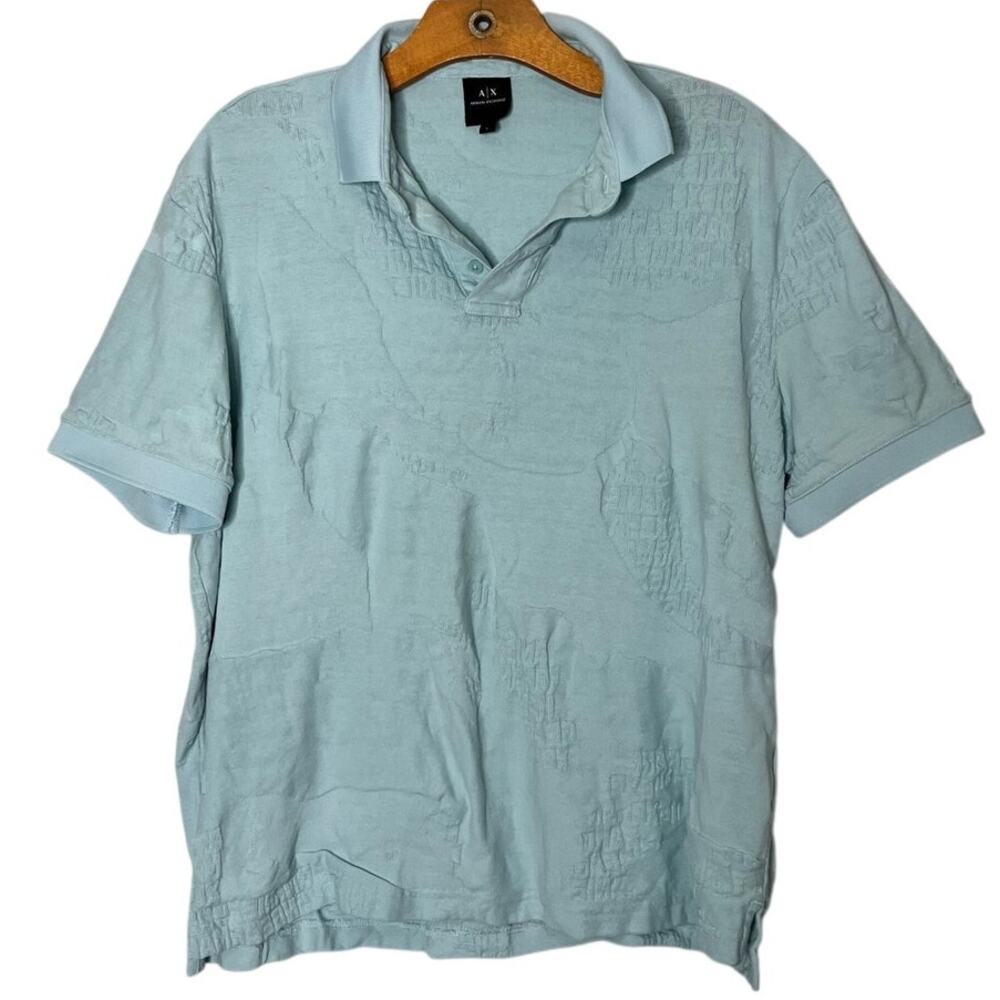 Armani Exchange Men's L Blue Jacquard All-Over Logo Polo Shirt 3DZFLG 2023
